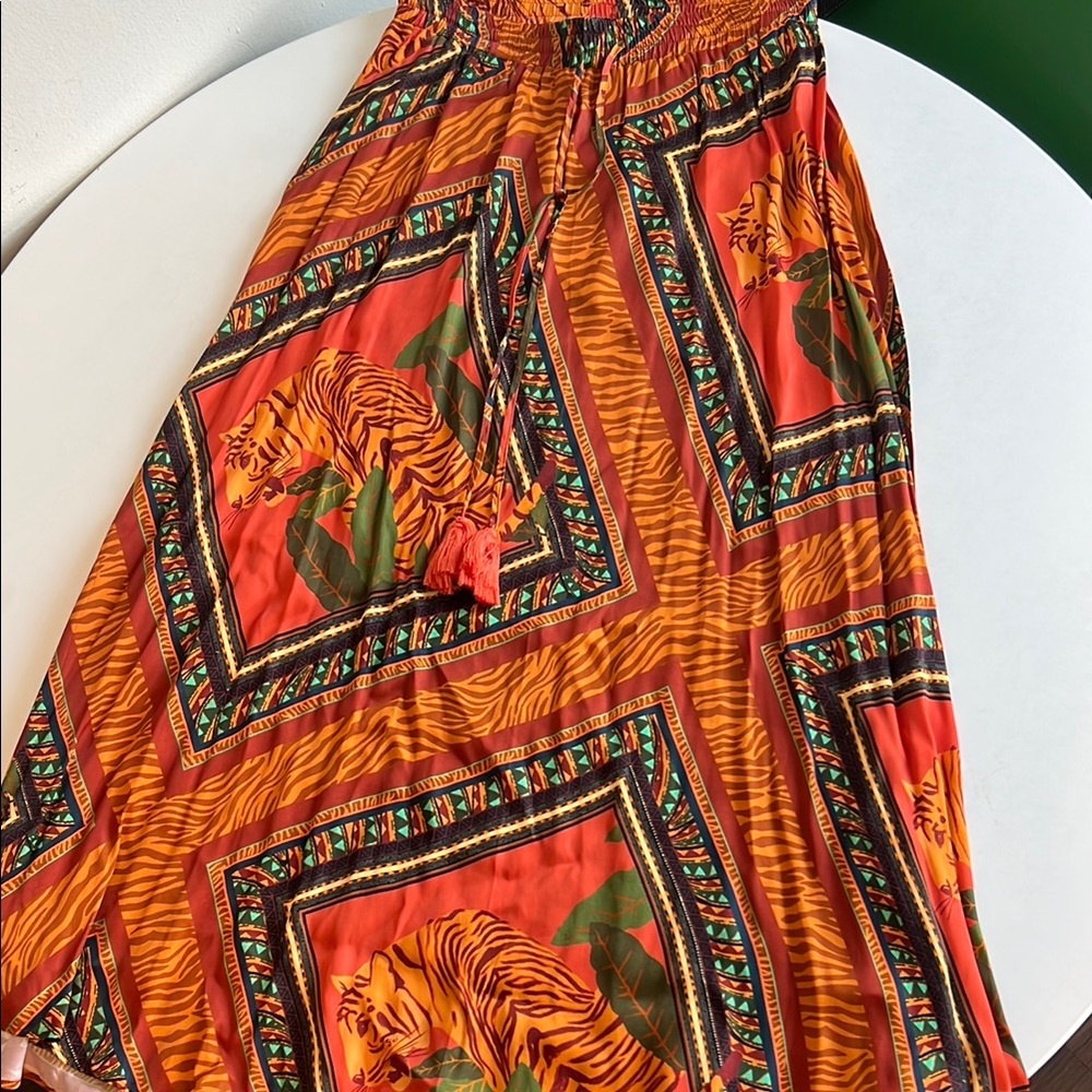 NEW Farm Rio Anthropologie Orange Red A-Line Maxi Skirt